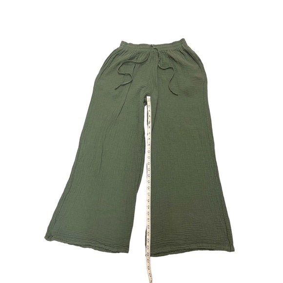SOLD 🔴 Wide leg pants fits S M high waisted crinkle pants mint green boho - Picture 7 of 12